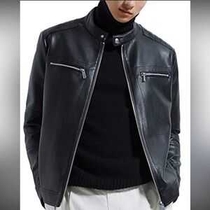 Zara Men Faux leather biker jacket Size L